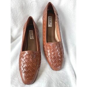 Westies Womens Loafers 10M Flat Brown Woven Leather Square Toe Brazil